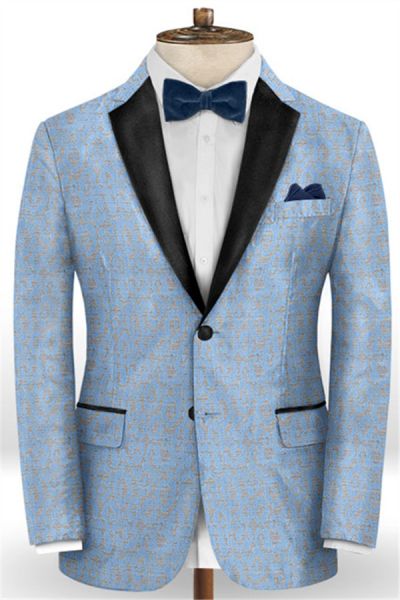 Sky Blue Printed Men Suits