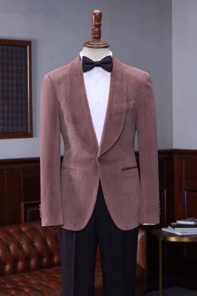 Pink Velvet Shawl Lapel Men's Wedding Suit