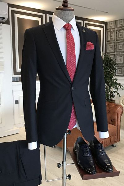 Black Slim Fit Formal Menswear with Notched Lapel