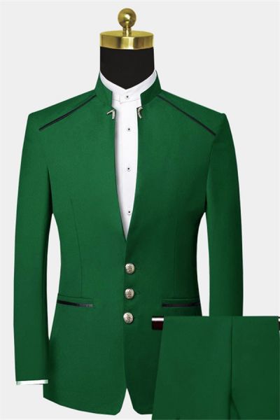 Green Two-Piece Tuxedo with Mandarin Collar