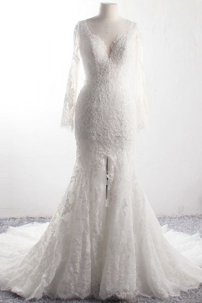 A-line V-neck Sleeveless Floor-length Tulle Wedding Dress With Appliques