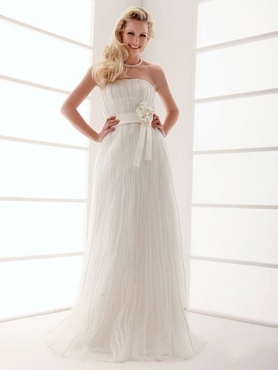 Column Strapless Sleeveless Floor-length Organza Bridal Dress
