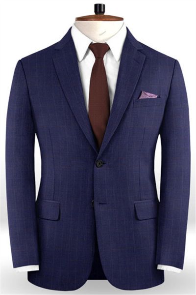 Navy Blue Business Plaid Men Suits