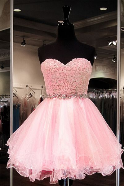 A-line Sweetheart Neck Sleeveless Mini Organza Homecoming Dress With Crystal