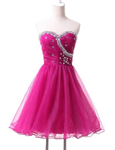 A-line Sweetheart Neck Sleeveless Mini Organza Homecoming Dress With Crystal