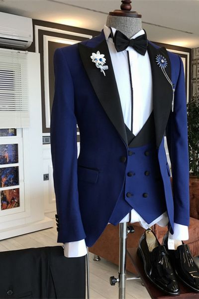 Dark Blue Peaked Lapel Men's Suit for Prom