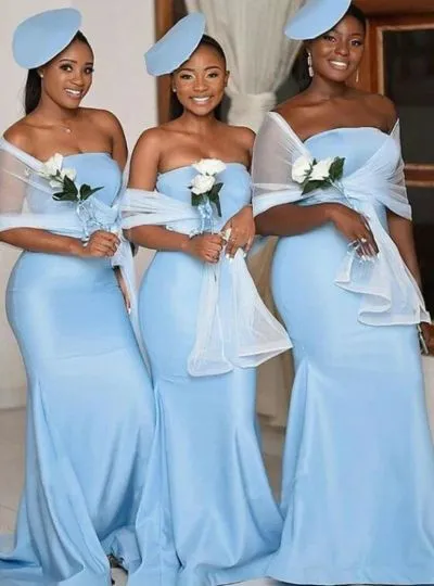 Column Strapless Sleeveless Bridesmaid Dress With Sweep / Brush Train