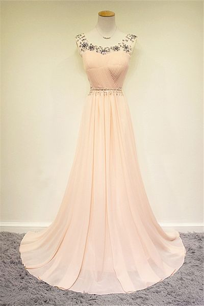 A-line Sleeveless Floor-length 100D Chiffon Prom Dress With Beading