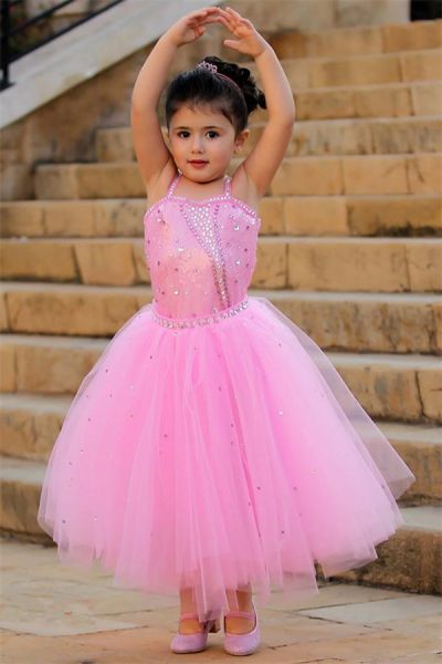 Straps Sleeveless Sweep / Brush Train Flower Girl Dress With Crystal