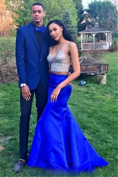 Mermaid V-neck Sleeveless Sweep / Brush Train Evening Dress With Crystal