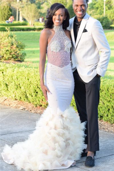 Mermaid High Neck Sleeveless Sweep / Brush Train Tulle Evening Dress With Beading