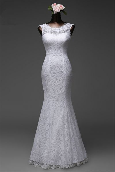 Mermaid Jewel Neck Sleeveless Floor-length Lace Bridal Gown With Lace