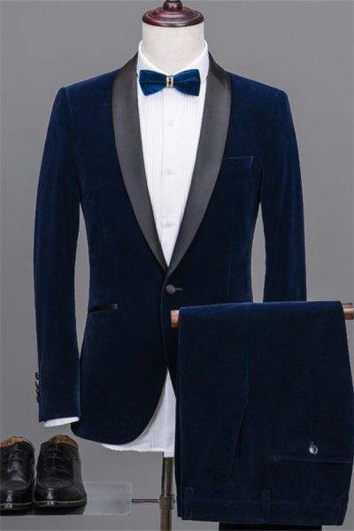 Navy Blue Velvet Prom Suit