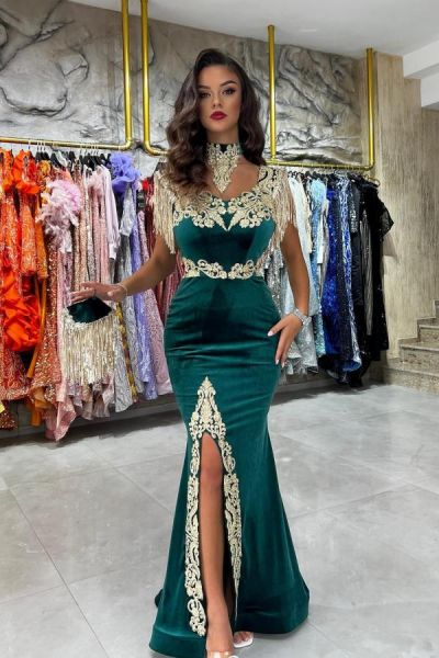 Mermaid One Shoulder Sleeveless Floor-length Velvet Evening Dress With Appliques