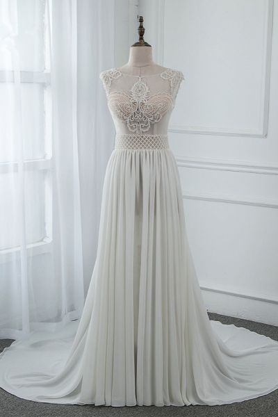 A-line Jewel Neck Sleeveless Floor-length 100D Chiffon Bridal Attire With Beading