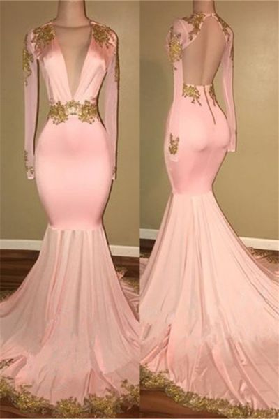 Mermaid Plunging Neckline Court Train Evening Dress With Appliques