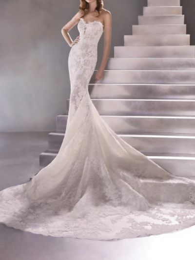 Mermaid Sweetheart Neck Sleeveless Sweep / Brush Train Tulle Wedding Gown With Buttons