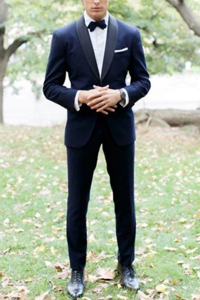 Blue Shawl Lapel Two Pieces Wedding Tuxedo