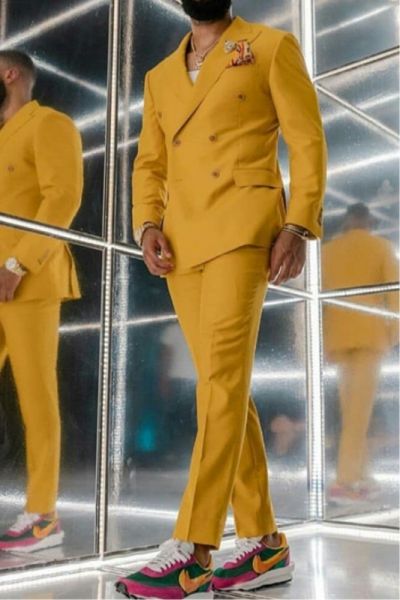 Yellow Double Breasted Men's Suit for Prom