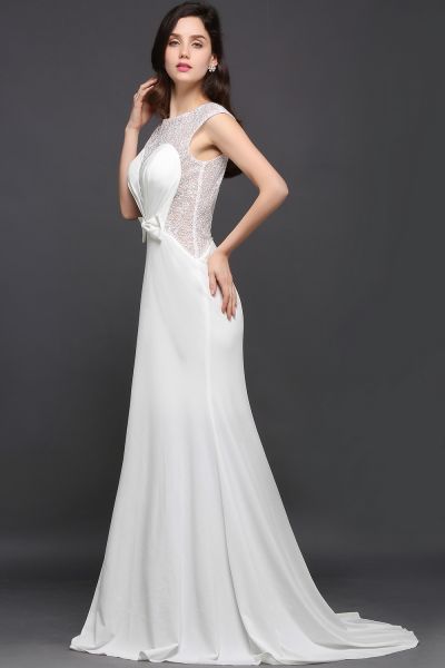 Mermaid Scoop Neck Sleeveless Sweep / Brush Train 100D Chiffon Bridal Gown With Beading