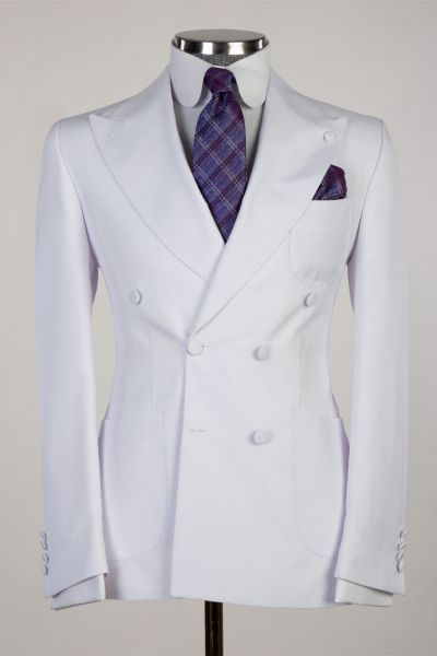 White Two Pieces Wedding Suit with Peaked Lapel
