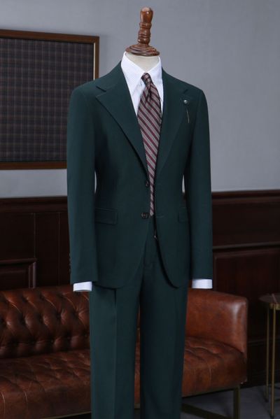 Dark Green Notched Lapel Business Suit