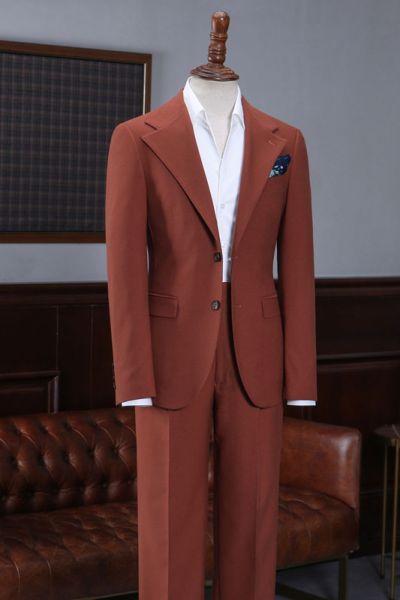 Red Notched Lapel 2 Button Slim Fit Business Suit