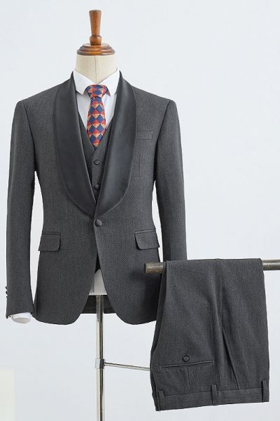 Dark Gray 3 Pieces Slim Fit Wedding Suit For Grooms