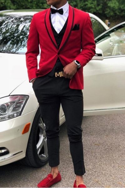 Red Slim Fit One Button Prom Outfit