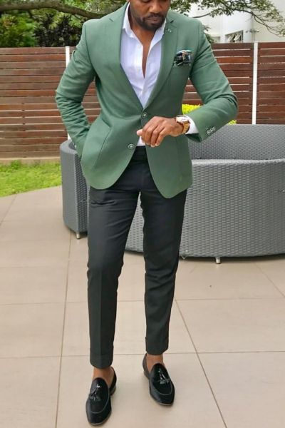 Green Slim Fit Notched Lapel Formal Suit