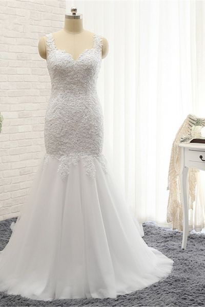 Mermaid Straps Floor-length 100D Chiffon Bridal Gown With Appliques