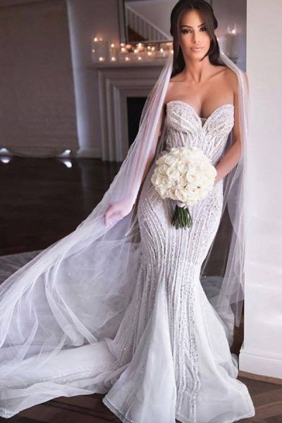 Mermaid Sweetheart Neck Ankle-length Lace Bridal Dress With Lace