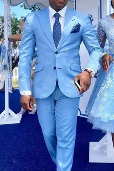 Blue Peaked Lapel Two-Piece Prom Suit