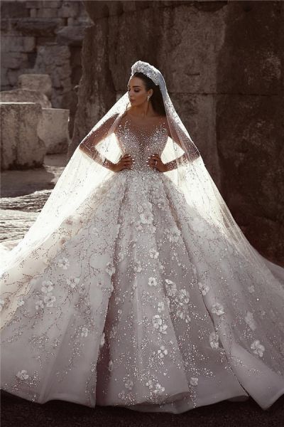 Ball Gown Chapel Train Bridal Dress With Beading