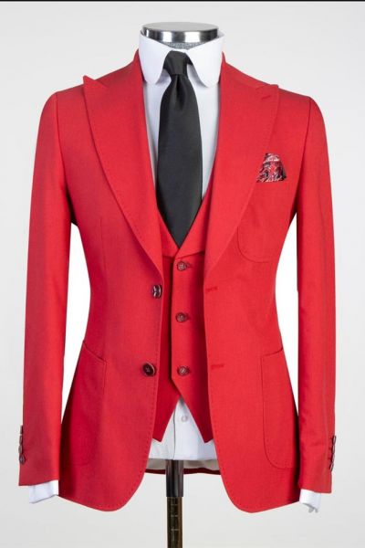 Red Peaked Lapel Close Fitting Business Men Suit