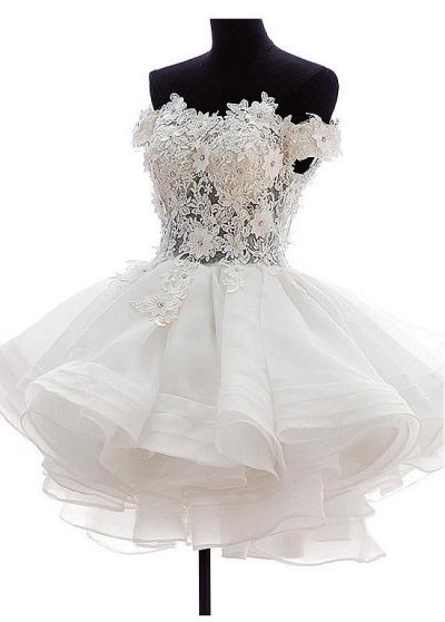 A-line Off-the-shoulder Sleeveless Mini Organza Wedding Dress With Appliques