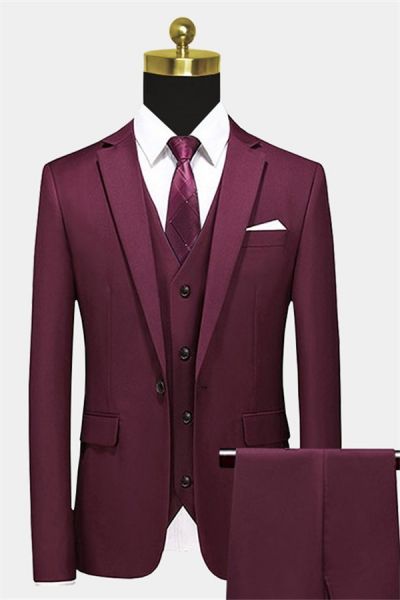 Burgundy Single Breasted Prom Suit with Peak Lapel