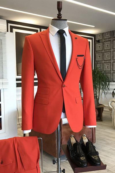 Red Slim Fit Suit with Peaked Lapel