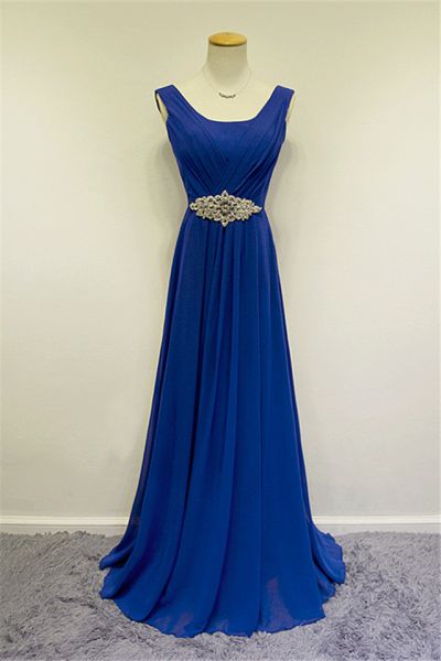 A-line Sleeveless Sweep / Brush Train 100D Chiffon Evening Dress With Crystal