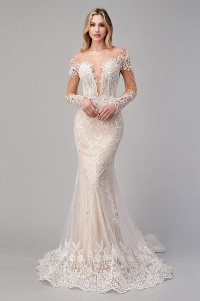 Mermaid Sweetheart Neck Long Sleeves Chapel Train Lace Wedding Gown With Lace