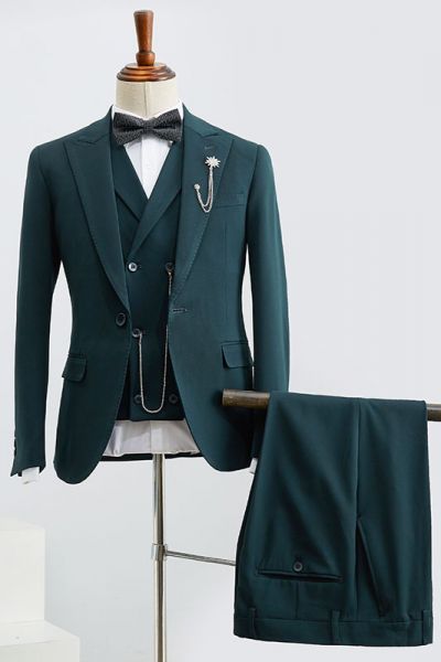 Dark Green 3 Pieces Slim Fit Tailored Suit For Business