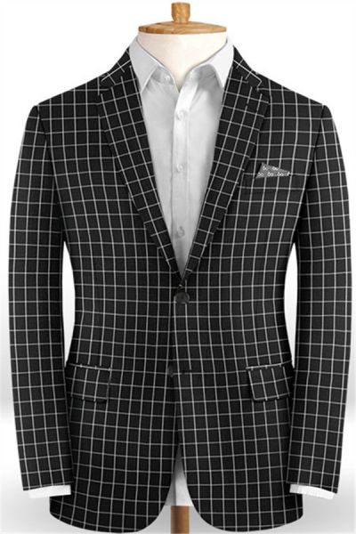 Dark Blue  Plaid Men Suits