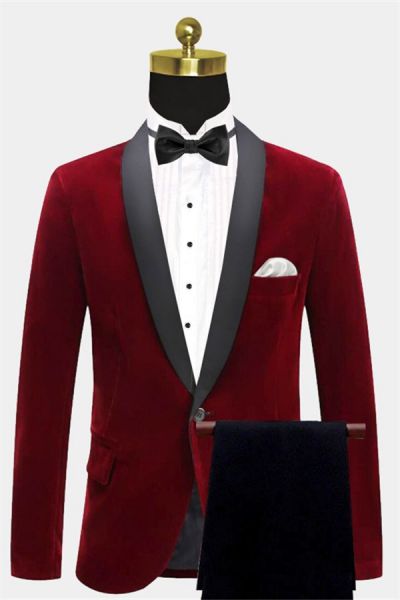 Burgundy Velvet Two-Piece Suit with Shawl Lapel