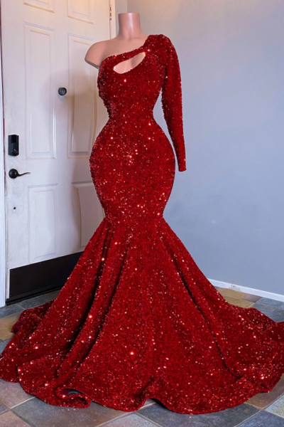 Mermaid One Shoulder Court Train Evening Gown With Sequins