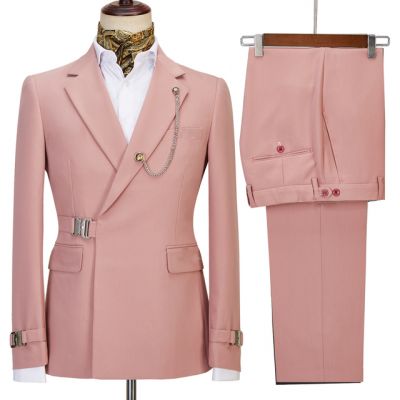 Pink Slim Fit Bespoke Men Suit for Prom with Belt
