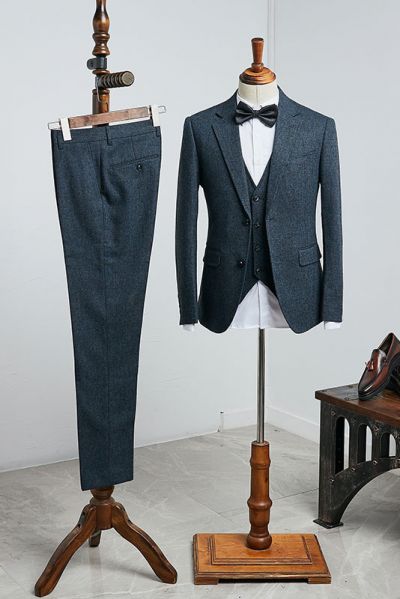 Navy Blue Three Pieces Slim Fit Business Suit