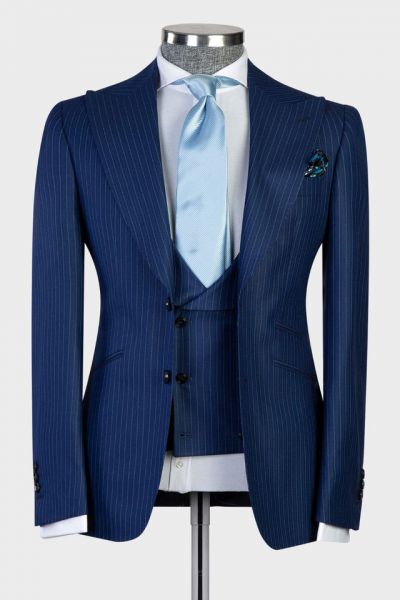Navy Stripe Slim Fit Formal Men Suit
