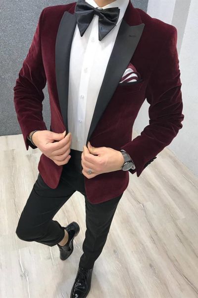 Burgundy Velvet 2 Piece Wedding Suit