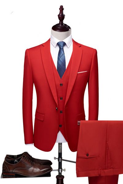 Red Bespoke Tuxedo with Notched Lapel