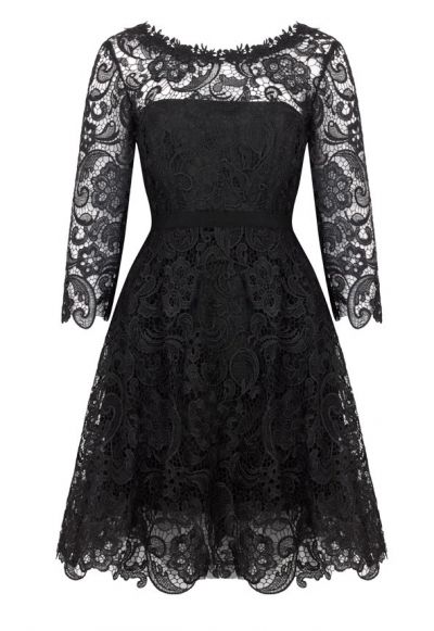 A-line Scoop Neck Half-Sleeves Knee-length Party Dress With Lace